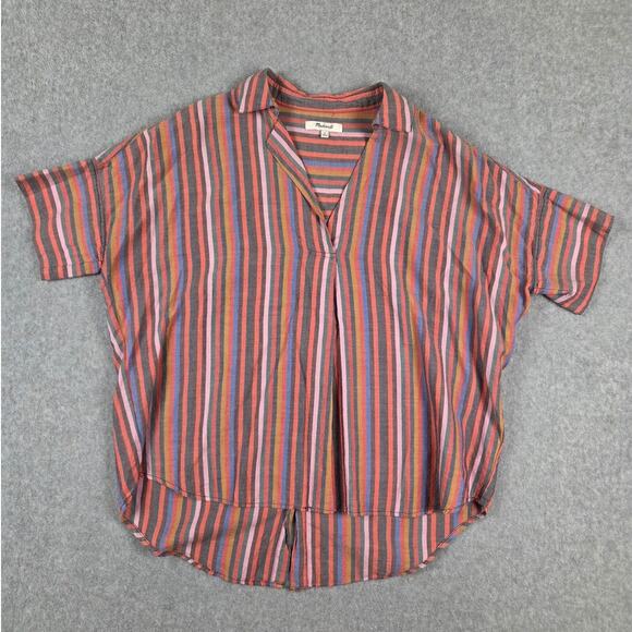 Madewell Top Womens Size Small Courier Button-Back Shirt Rainbow Stripe V Neck - Picture 5 of 15